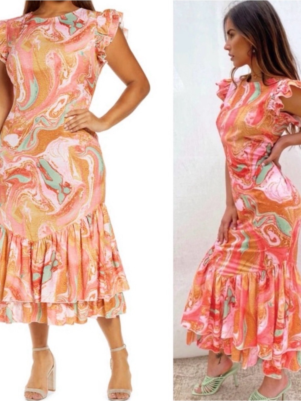 Never Fully Dressed Monique Frida Marble Print Crepe Dress US 14
